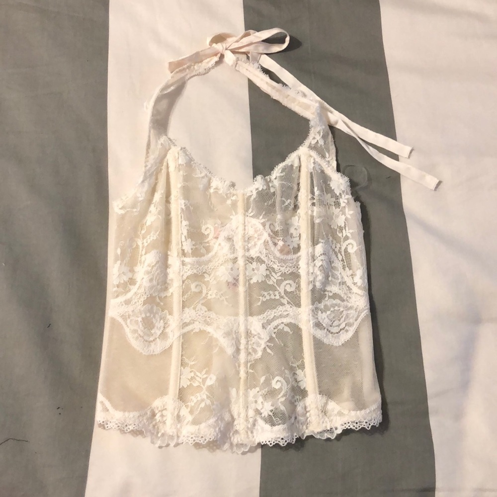 Victoria’s Secret cream lace corset halter top NWT